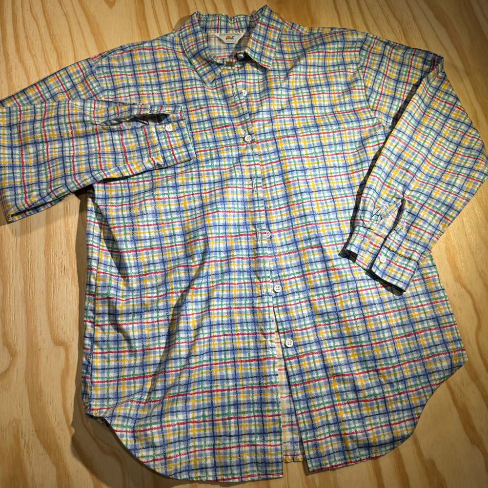 70s Andrew McMullan Women's Vintage Plaid Button Up Long Sleeve Multi Color M